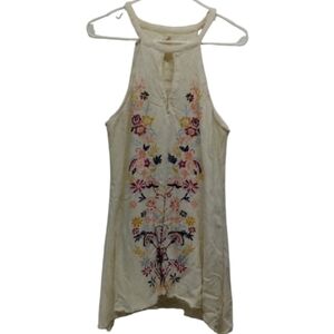 O'Neill Cream Sleeveless Colorful Floral Embroidered Blouse